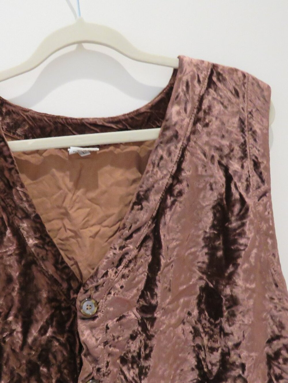 VINTAGE CP SHADES Crushed Brown Velvet Waistcoat Large 90s Lagenlook Grunge - Picture 5 of 13